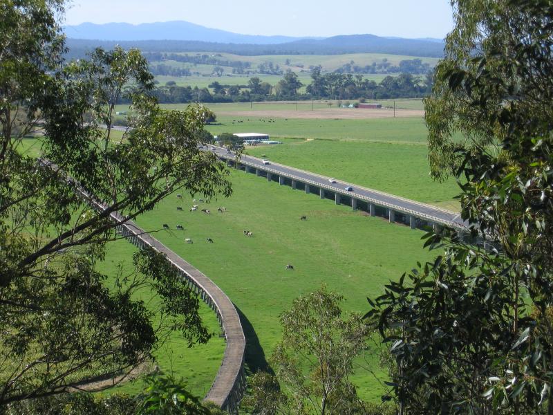 Orbost - Grandview Lookout, Newmerella: View along Princes Hwy and old railway line, Snowy River flats, south-west of Orbost
