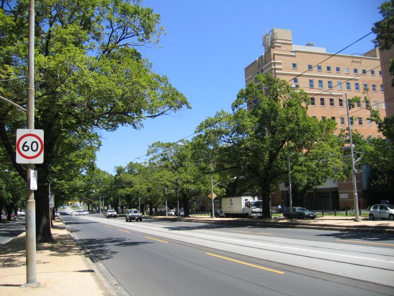 Parkville - Royal Parade area: View south along Royal Parade towards Royal Melbourne Hospital and Grattan St