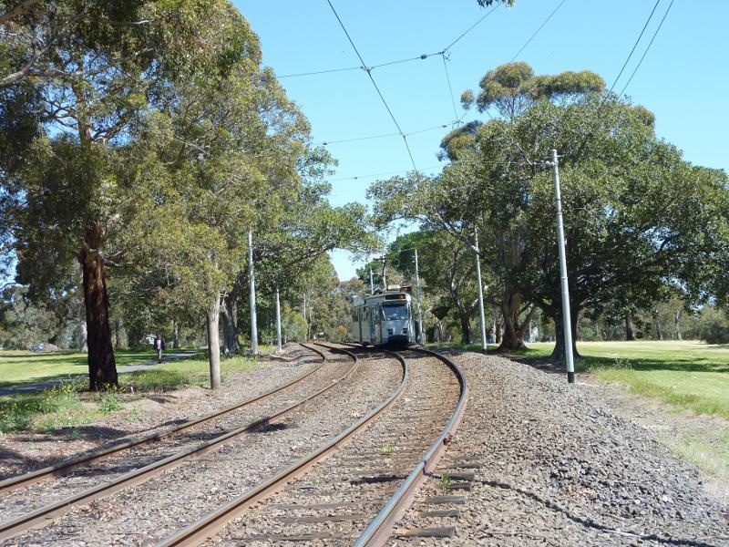 Parkville - Royal Park, Elliott Avenue and Macarthur Road: View south along tram line, south of Elliot Av