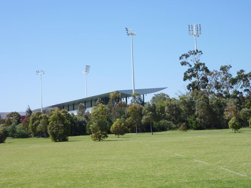 Parkville - Royal Park - State Netball Hockey Centre and surroundings - View towards State Netball Hockey Centre from oval on south side