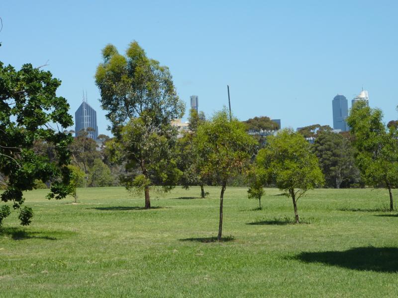 Parkville - Royal Park, State Netball Hockey Centre and surroundings: South-easterly view across park south of State Netball Hockey Centre