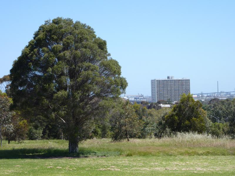 Parkville - Royal Park - State Netball Hockey Centre and surroundings - South-westerly view towards apartment building in North Melbourne from near Brens Dr