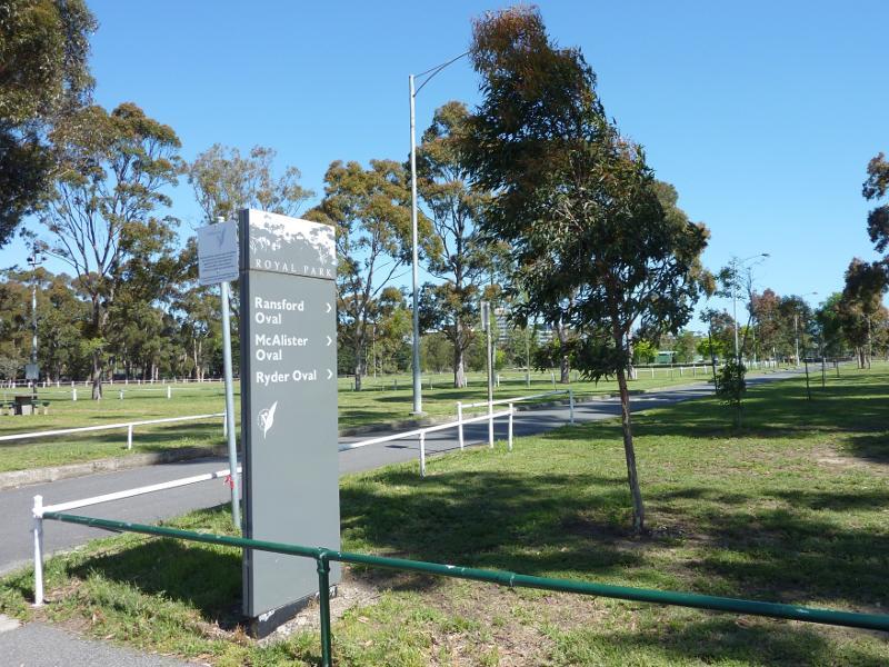 Parkville - Royal Park, ovals and golf course: Entrance to Ransford Oval, McAlister Oval and Ryder Oval from Park St