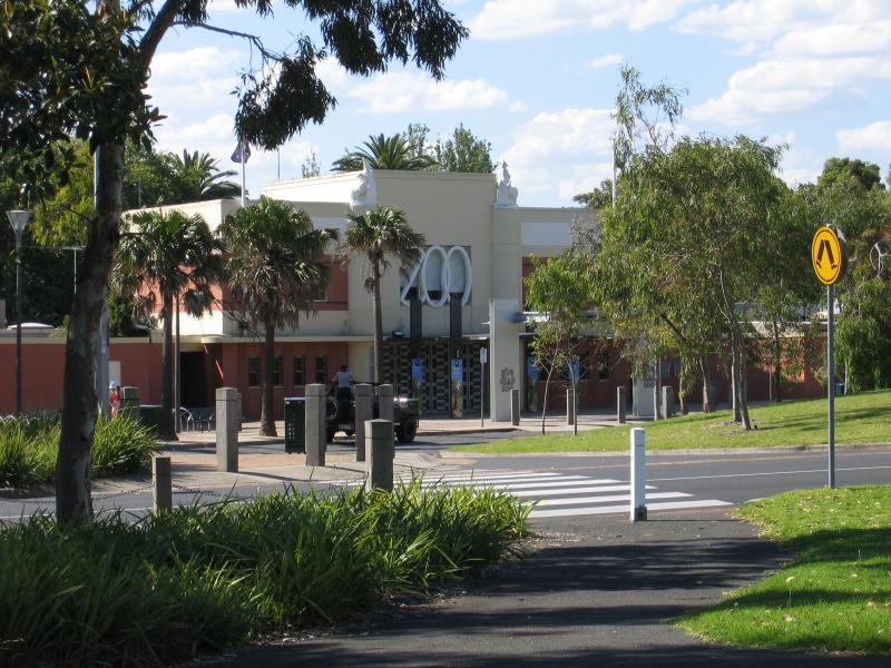 Parkville - Royal Park, Melbourne Zoo: View towards Zoo main entrance from Elliott Av