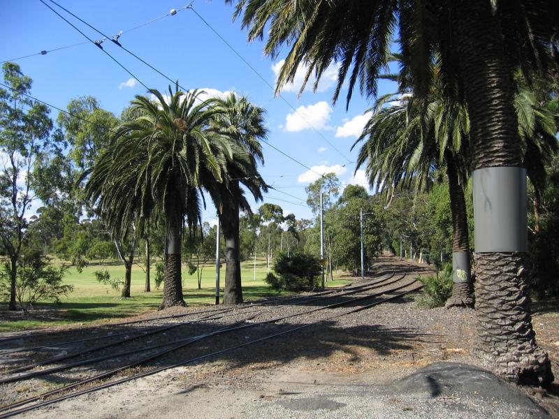 Parkville - Flemington Road area: View north-east along tram line, Flemington Rd opposite Abbotsford St