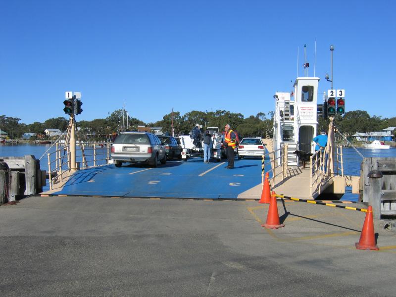 Paynesville - McMillans Strait foreshore: Cars boarding Raymond Island Ferry