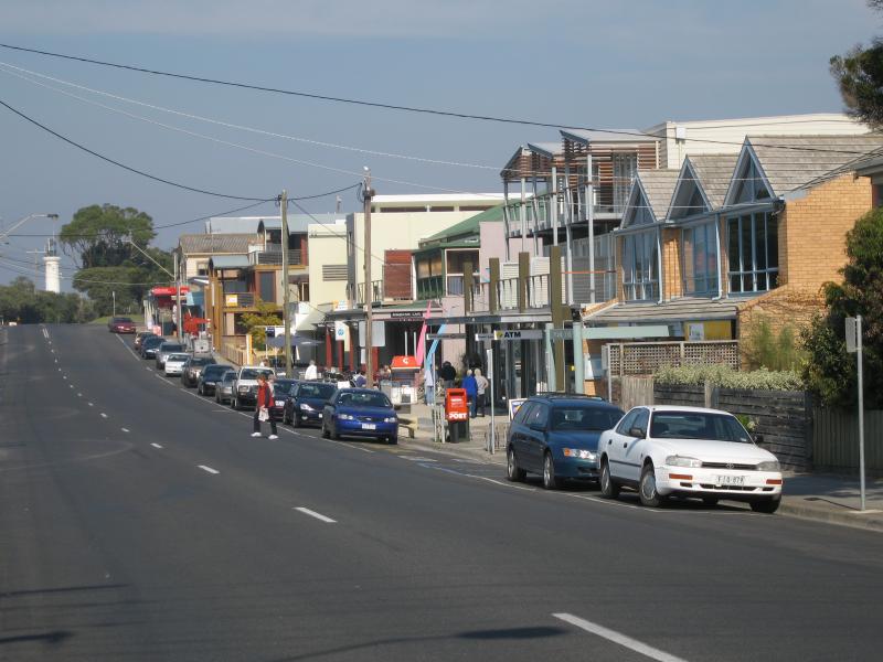 Point Lonsdale - Commercial centre and shops, Point Lonsdale Road: View south along Pt Lonsdale Rd at Kirk Rd