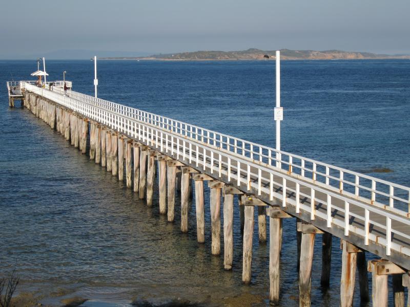 Point Lonsdale - Point Lonsdale Pier: View along pier towards Point Nepean