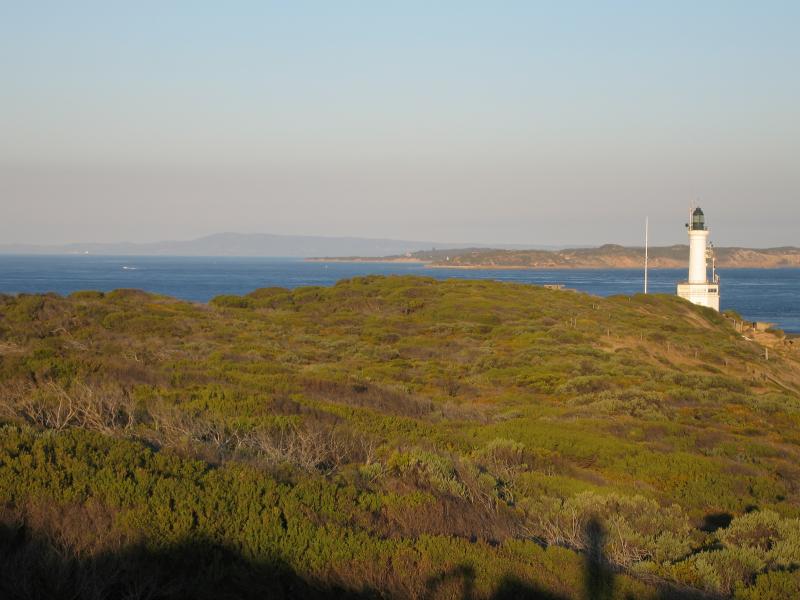 Point Lonsdale - Lookout and Surf Back Beach, Ocean Road opposite Winterley Road: View east from lookout towards lighthouse and Point Nepean