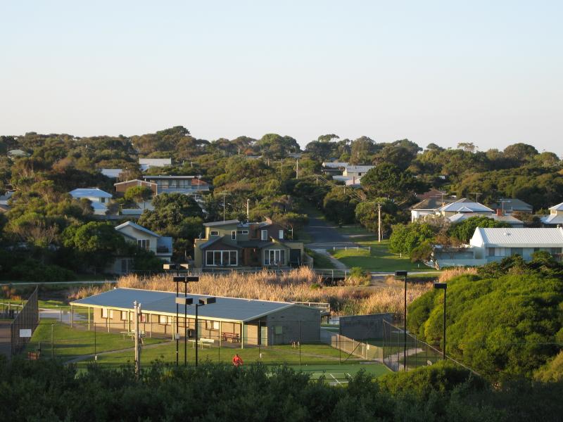 Point Lonsdale - Lookout at Surf Back Beach, Ocean Road opposite Ganes Reserve: View north-east across tennis courts at Ganes Reserve