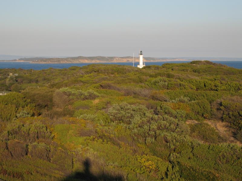 Point Lonsdale - Lookout at Surf Back Beach, Ocean Road opposite Ganes Reserve: View east towards lighthouse and Point Nepean