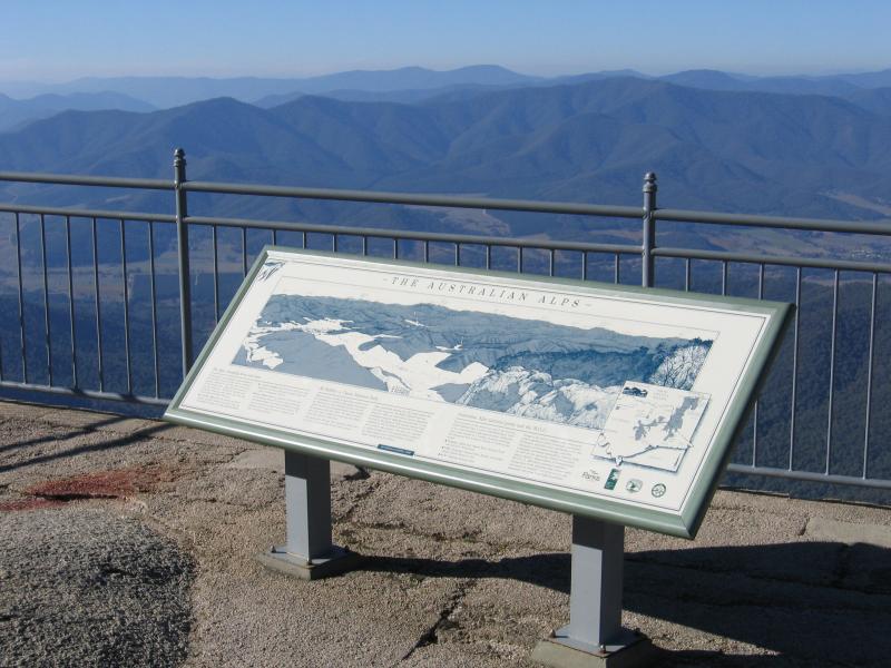 Porepunkah - Gorge Day Visitor Centre near Mount Buffalo Chalet: The Australian Alps sign, Bents Lookout