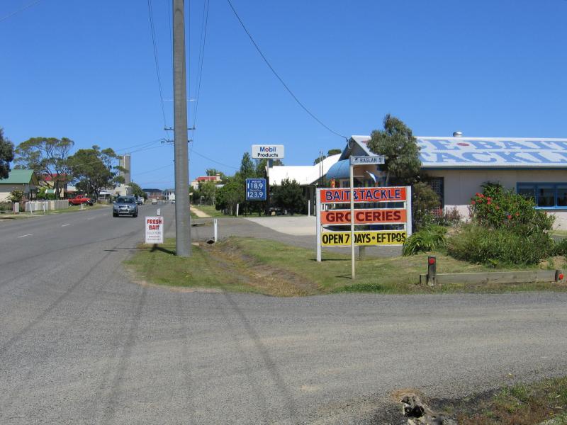 Port Albert - Commercial centre and shops, Tarraville Road: Service station, view south-east along Tarraville Rd at Raglan St