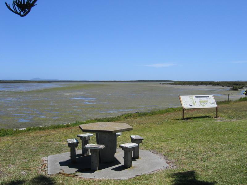 Port Albert - Wharf area, south-eastern end of Wharf Street: View west along coast from end of Wharf St