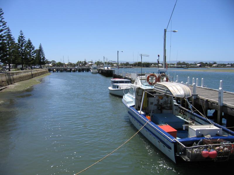 Port Albert - Wharf area, south-eastern end of Wharf Street: View north-west through wharf