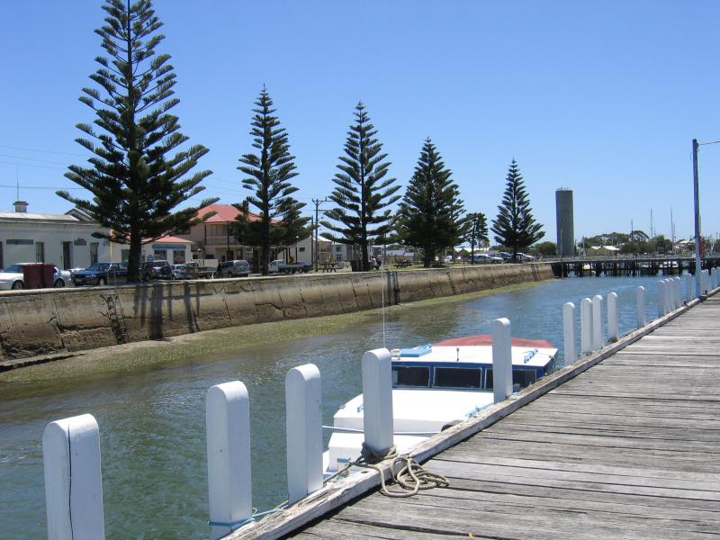 Port Albert - Wharf area, south-eastern end of Wharf Street: View north-west along wharf