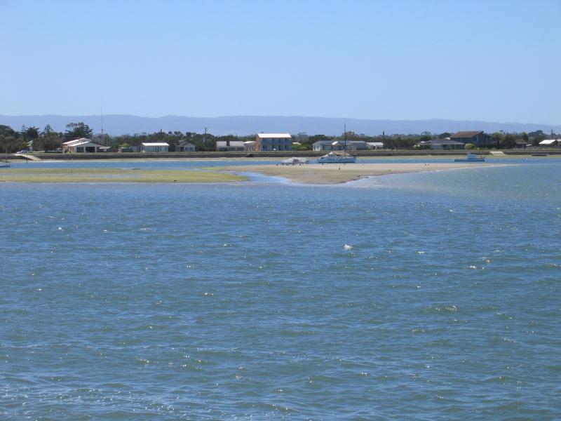 Port Albert - Wharf area, south-eastern end of Wharf Street: View north from wharf to coast along Bay St
