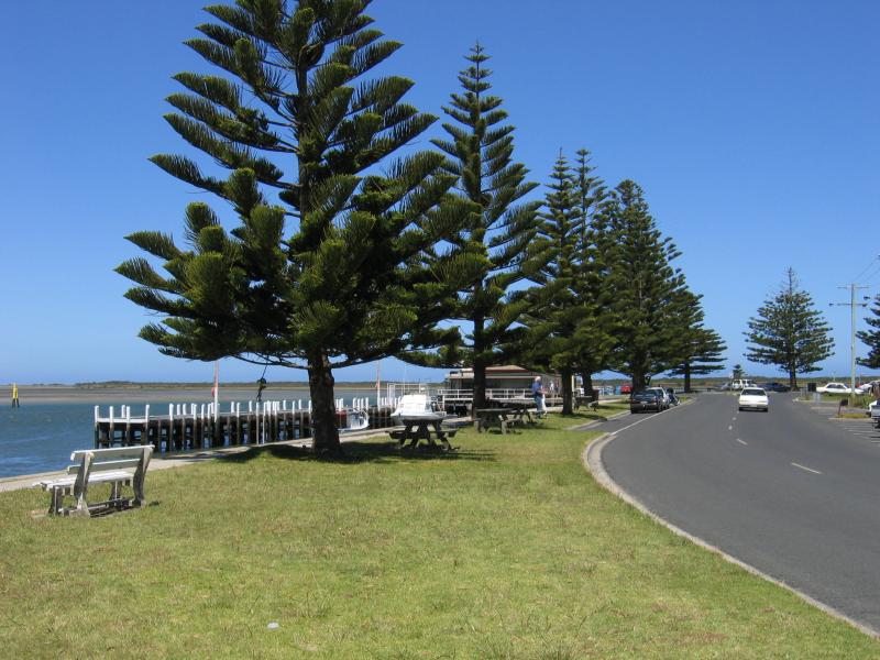 Port Albert - Wharf area, south-eastern end of Wharf Street: View south-east along Wharf St at the wharf