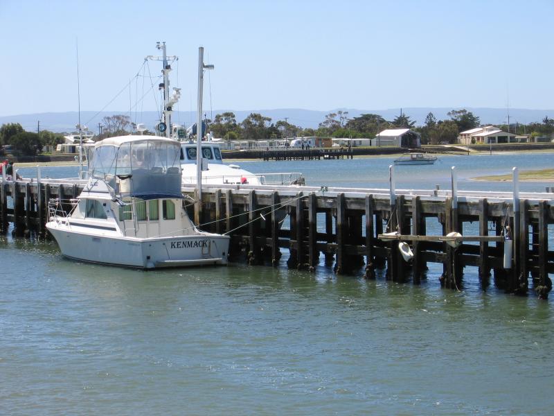 Port Albert - Wharf area, south-eastern end of Wharf Street: View north-west across Wharf towards Rutter Park