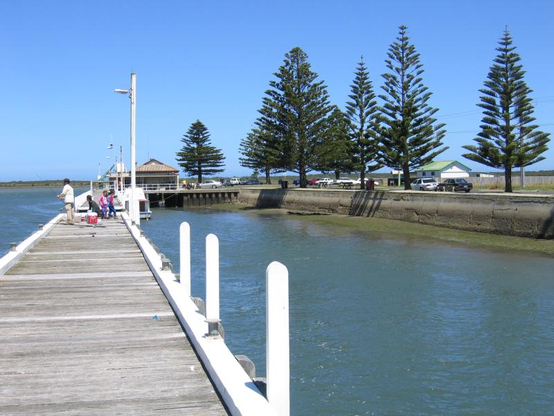 Port Albert - Wharf area, south-eastern end of Wharf Street: View south-east along wharf