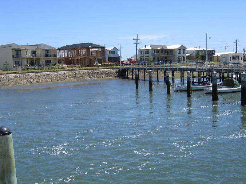 Port Albert - Wharf area, south-eastern end of Wharf Street: View towards jetties from wharf
