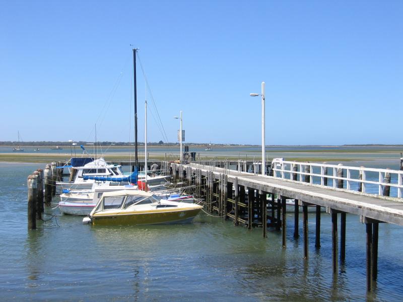 Port Albert - Jetties, Wharf Street: View along jetty from coast