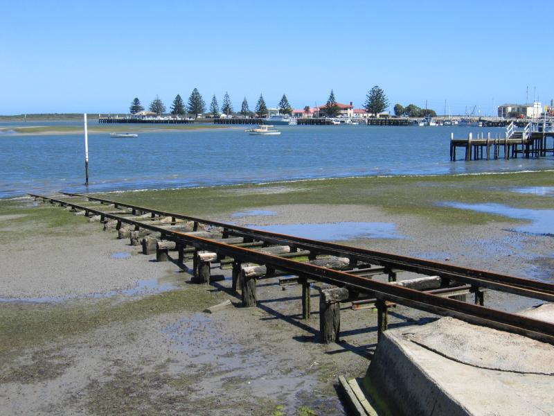 Port Albert - Rutter Park, Bay Street: View south across bay towards jetty and wharf