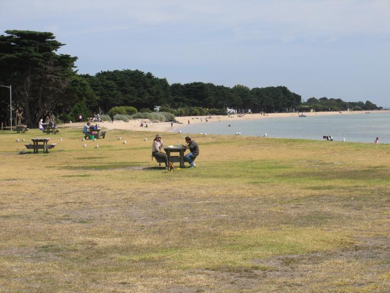 Portarlington - Portarlington Pier and foreshore: View west along coast near pier