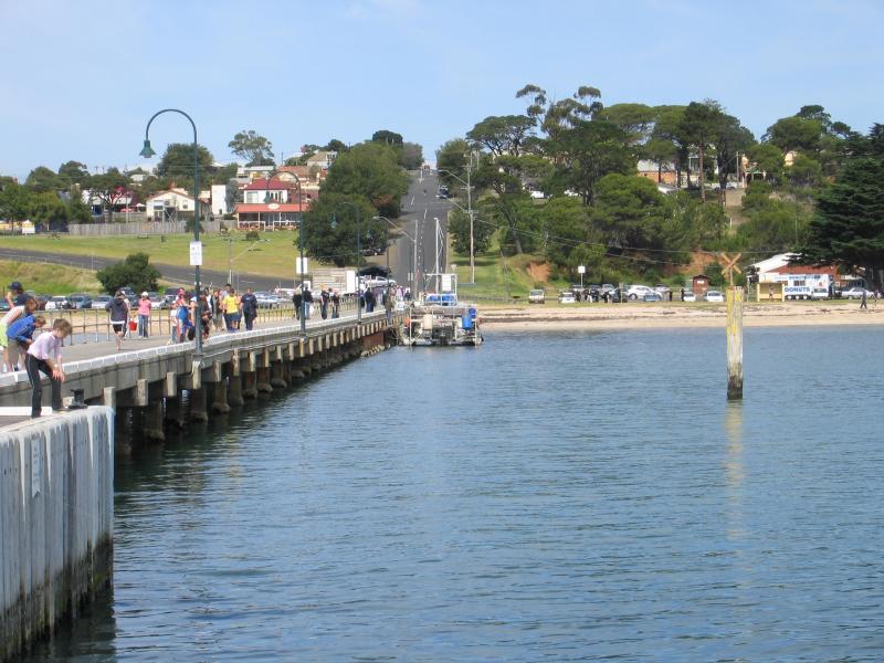 Portarlington - Portarlington Pier and foreshore: View south along pier