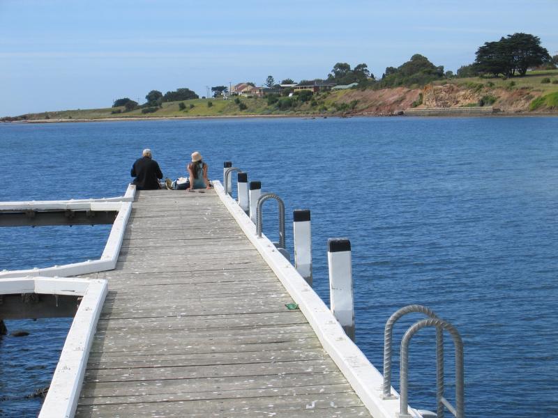 Portarlington - Portarlington Pier and foreshore: View east along coast from pier