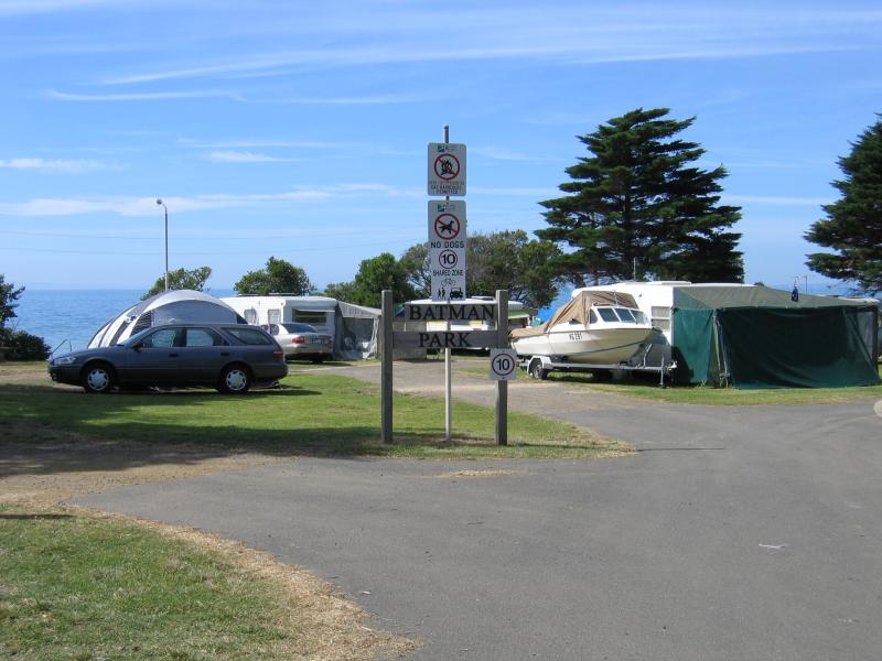 Portarlington - Coastal town of Indented Head, east of Portarlington: Entrance to Batman Park camping area, The Esplanade