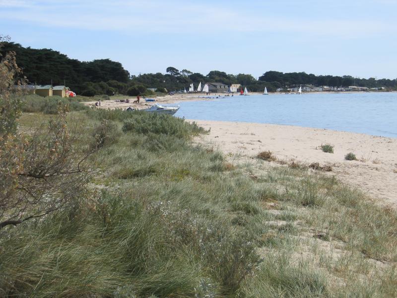 Portarlington - Coastal town of Indented Head, east of Portarlington: View north-west along coast towards beach at Hood Bight from Indented Head