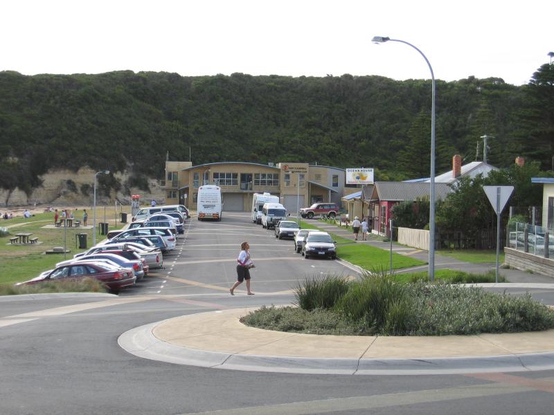 Port Campbell - Commercial centre and shops, Lord Street: View north-west along Cairns St towards Surf Life Saving Club from Lord St