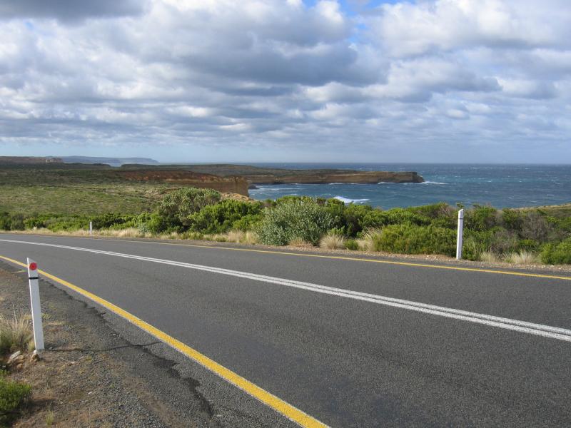 Port Campbell - Great Ocean Road between Port Campbell and Loch Ard Gorge: View east along Great Ocean Rd with Loch Ard Gorge in distance