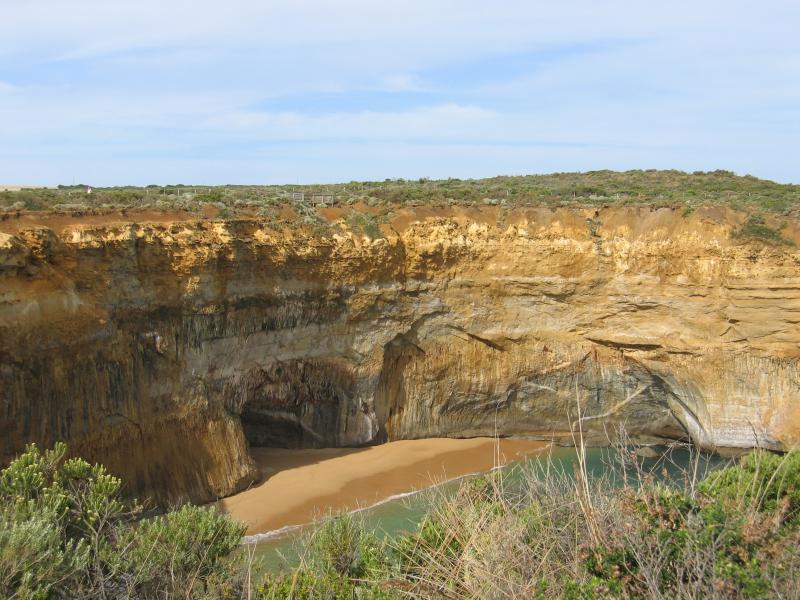 Port Campbell - Loch Ard Gorge, Muttonbird Island, Blow Hole, Thunder Cave: View of cliffs and down to beach