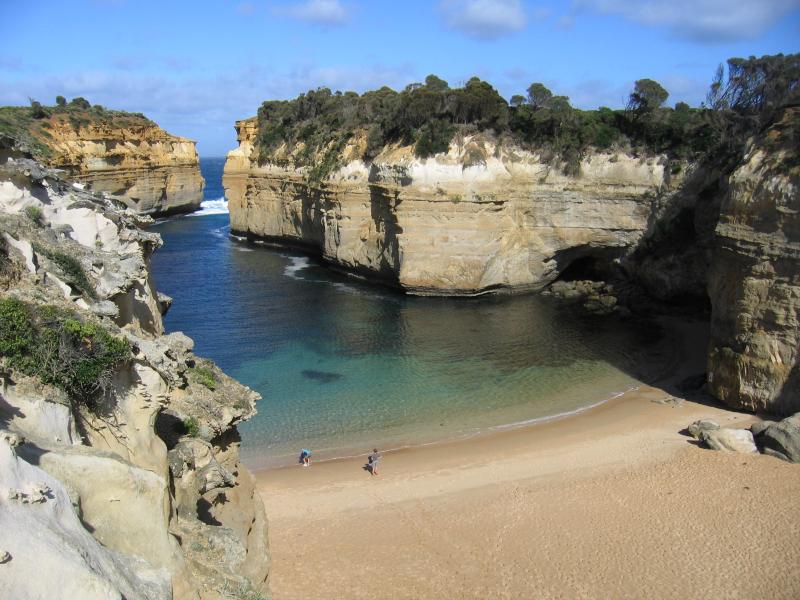 Port Campbell - Loch Ard Gorge, Muttonbird Island, Blow Hole, Thunder Cave: View along Loch Ard Gorge towards ocean