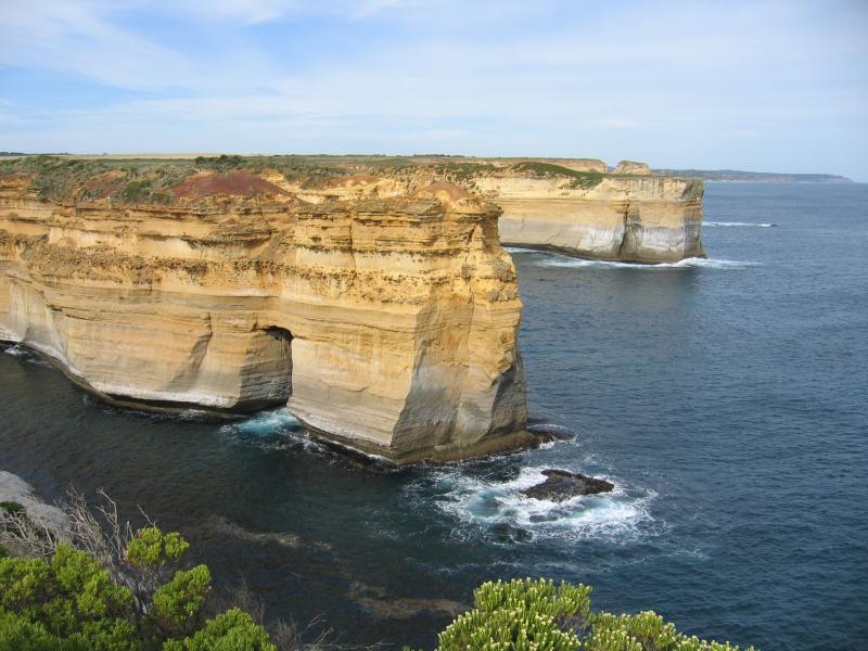 Port Campbell - Loch Ard Gorge, Muttonbird Island, Blow Hole, Thunder Cave: View east along cliffs from Island Arch circuit track