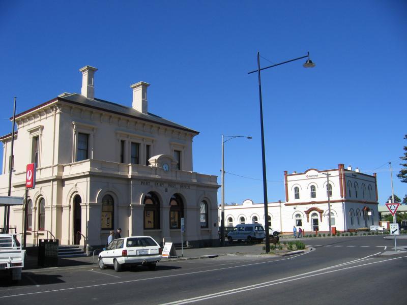 Port Fairy - Shops and commercial centre, Bank Street and Sackville Street: Port Fairy Post Office, corner Sackville St and Cox St