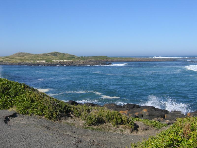 Port Fairy - Coast around Ocean Drive: View east towards Griffith Island from lookout on Ocean Dr