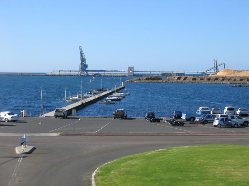 Portland - Foreshore and coastal attractions on Lee Breakwater Road: View east along marina from Bentinck St at Julia St