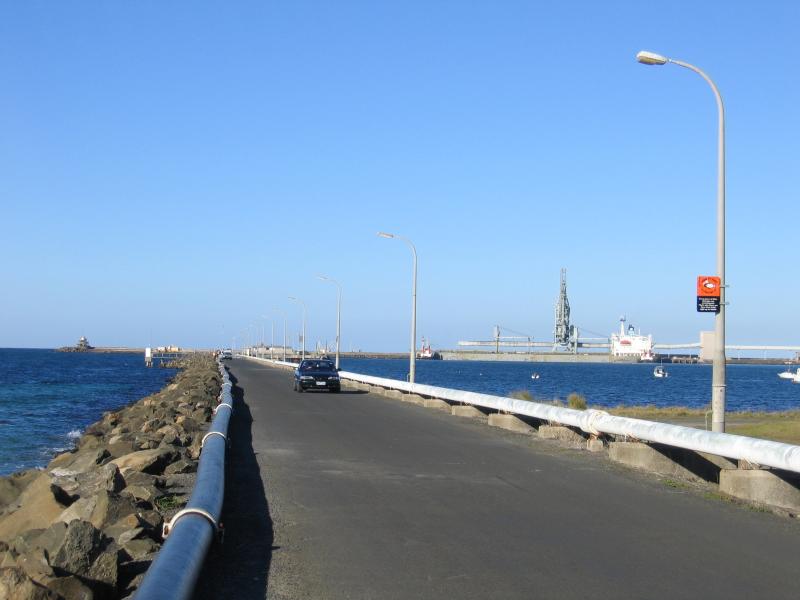 Portland - Foreshore and coastal attractions on Lee Breakwater Road - View east along S.L. Patterson Tanker Berth