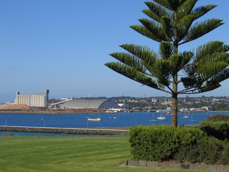 Portland - Foreshore along Bentinck Street above Nuns Beach and marina: View south-east along foreshore towards S.L. Patterson Tanker Berth