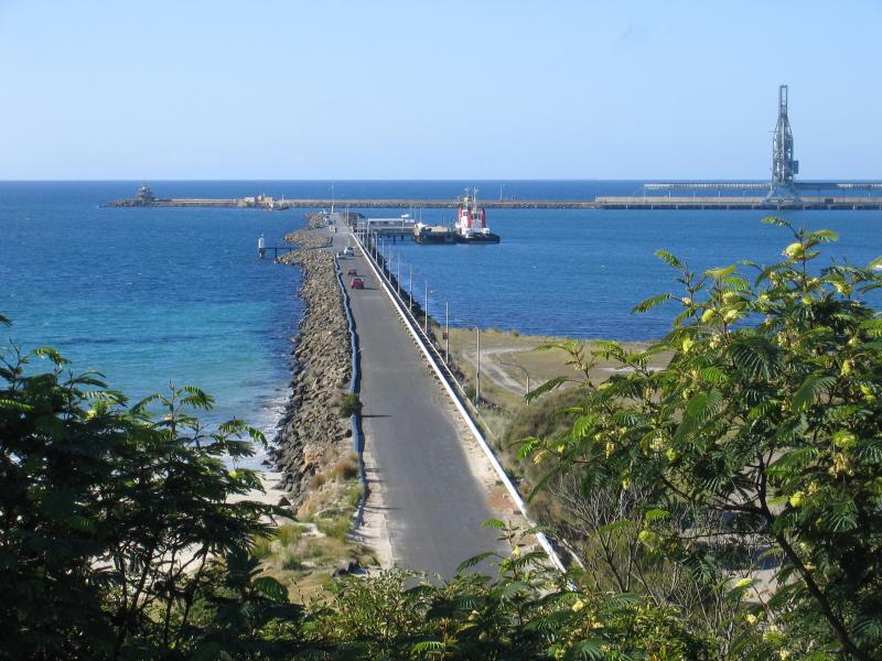 Portland - Foreshore along Bentinck Street above Nuns Beach and marina: View east along S.L. Patterson Tanker Berth