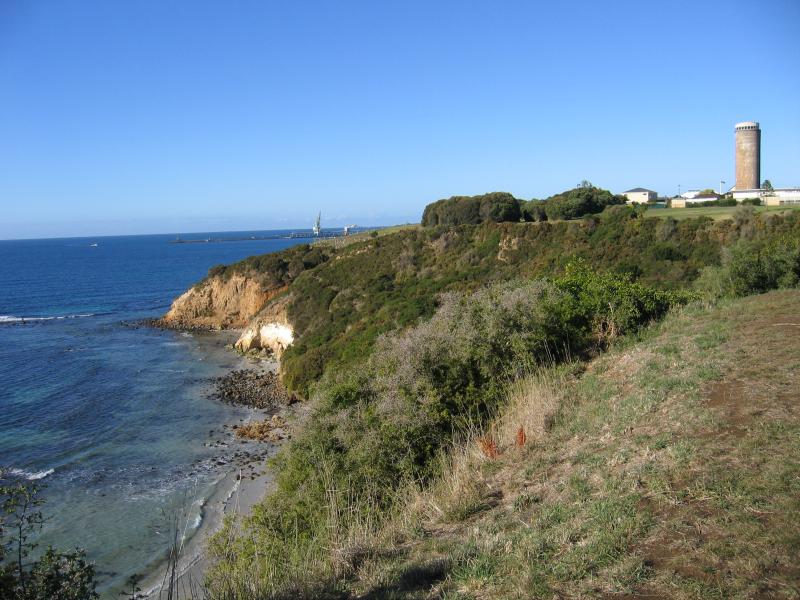 Portland - Coast around Hanlon Parade between Dutton Street and Grant Street: View south-east along coast towards Anderson Point and lookout tower