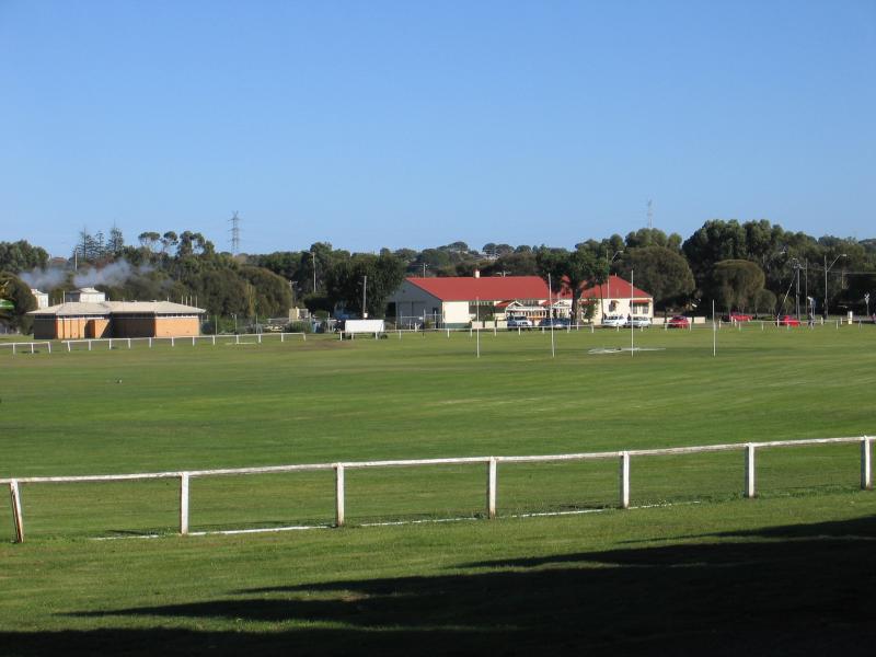 Portland - Around Glenelg Street: View south across oval at Henty Park from Glenelg St