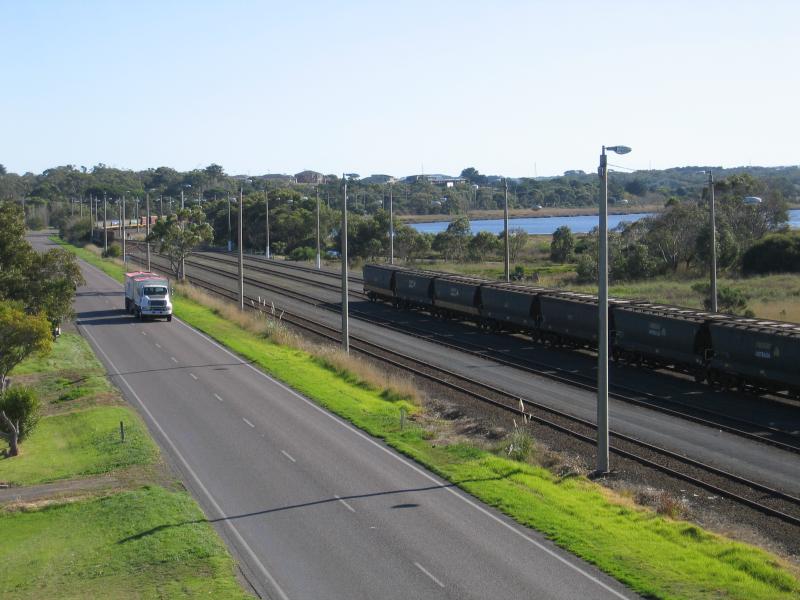 Portland - Bentinck Street near Henty Highway: View west along railway line and Henty Hwy