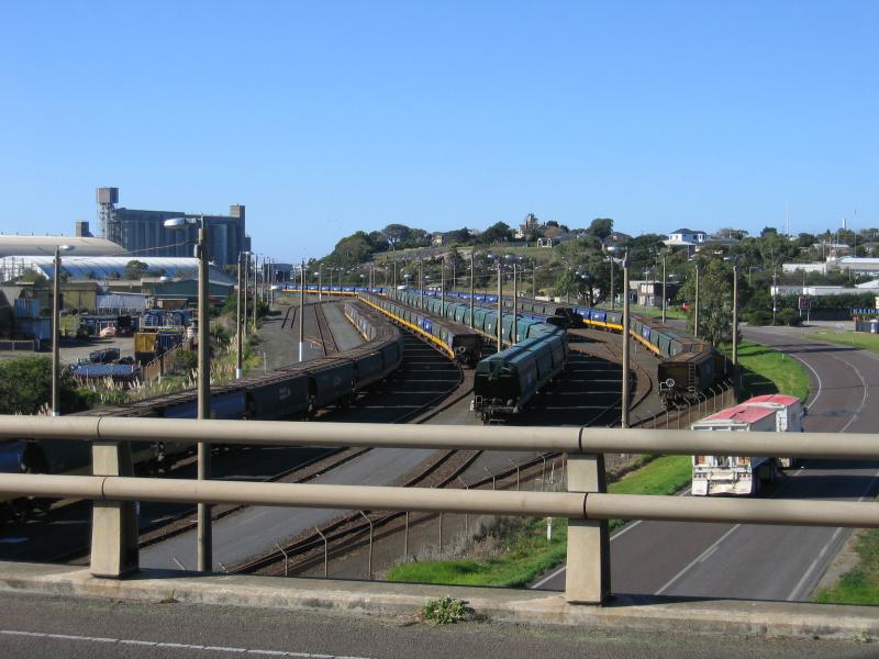 Portland - Bentinck Street near Henty Highway: View east along railway line and Henty Hwy