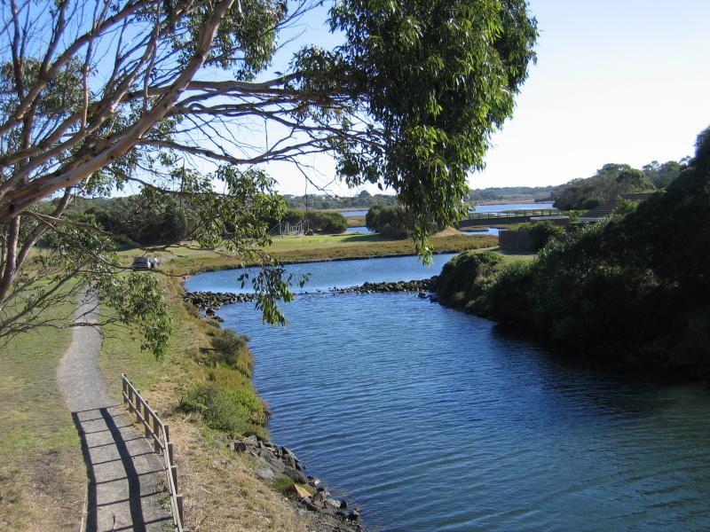 Portland - Bentinck Street near Henty Highway: View west along canal towards Fawthrop Lagoon