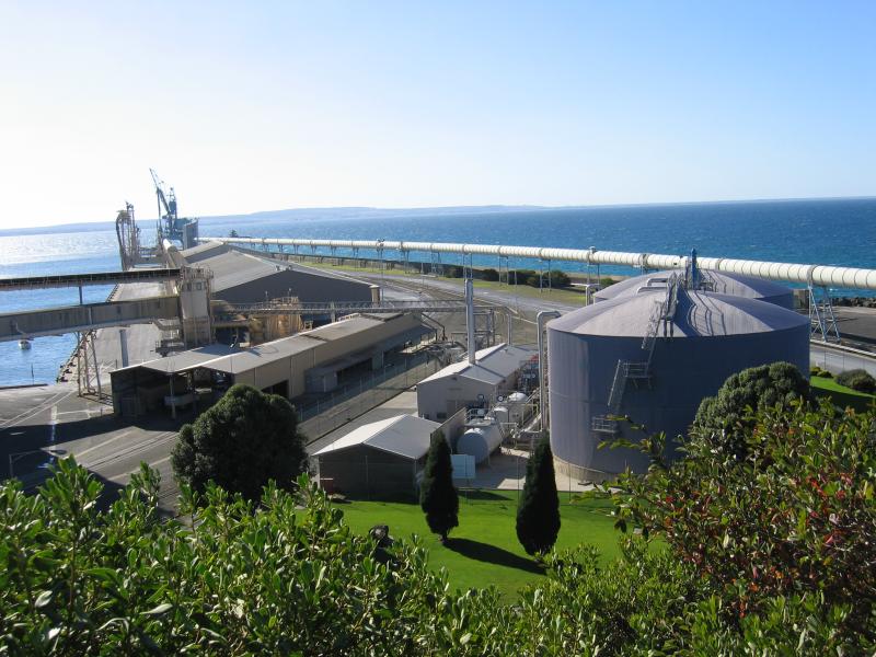 Portland - Battery Point Lookout over Port, Victoria Parade: View north-east along K.S. Anderson Wharf