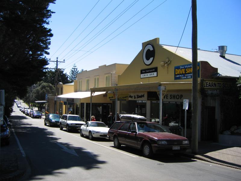 Portsea - Shops and commercial centre, Point Nepean Road: Shops, view west along Point Nepean Rd service road towards Docrell Lane